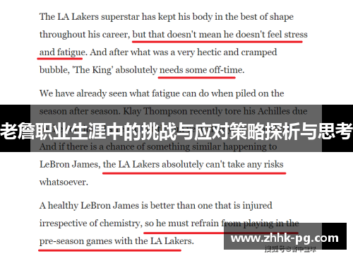 老詹职业生涯中的挑战与应对策略探析与思考